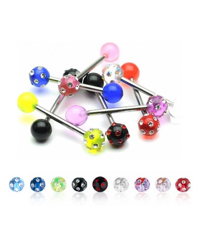 Piercing langue boule acrylique multi strass