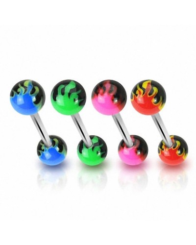 Piercing langue boules acrylique flammes