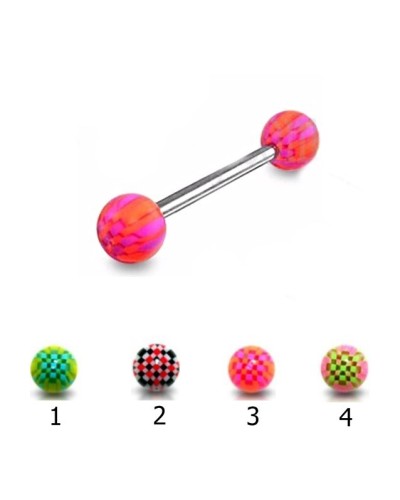 Piercing langue boule acrylique damiers multicolore