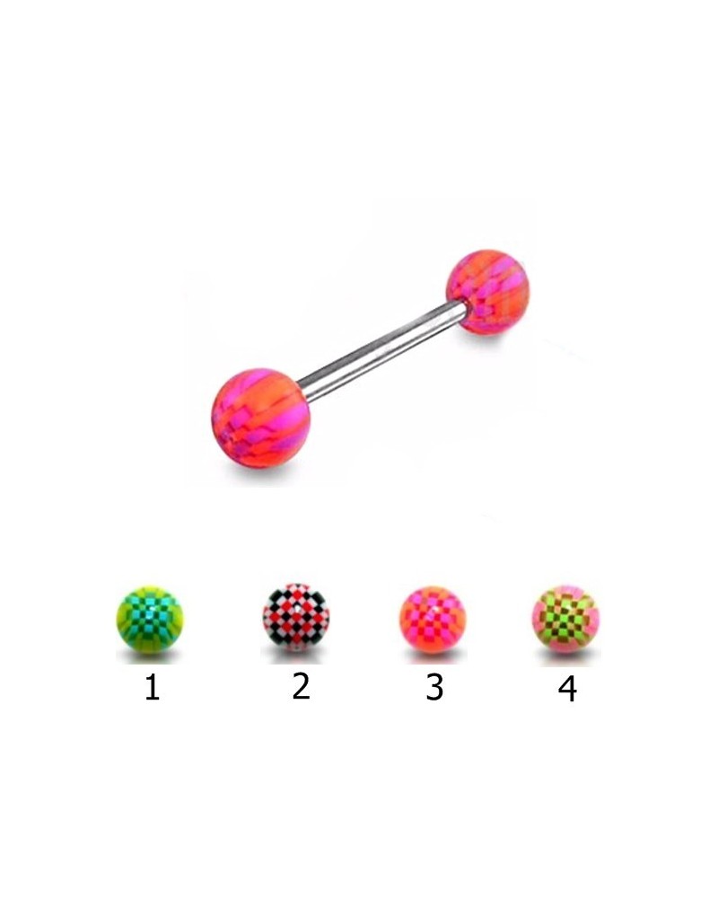 Piercing langue boule acrylique damiers multicolore