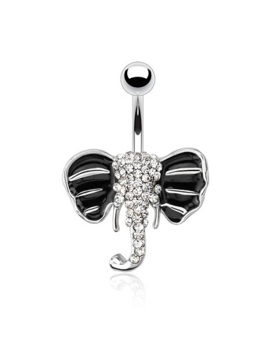 Piercing nombril éléphant noir et strass