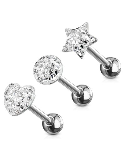 Lot de 3 piercing langue strass clairs