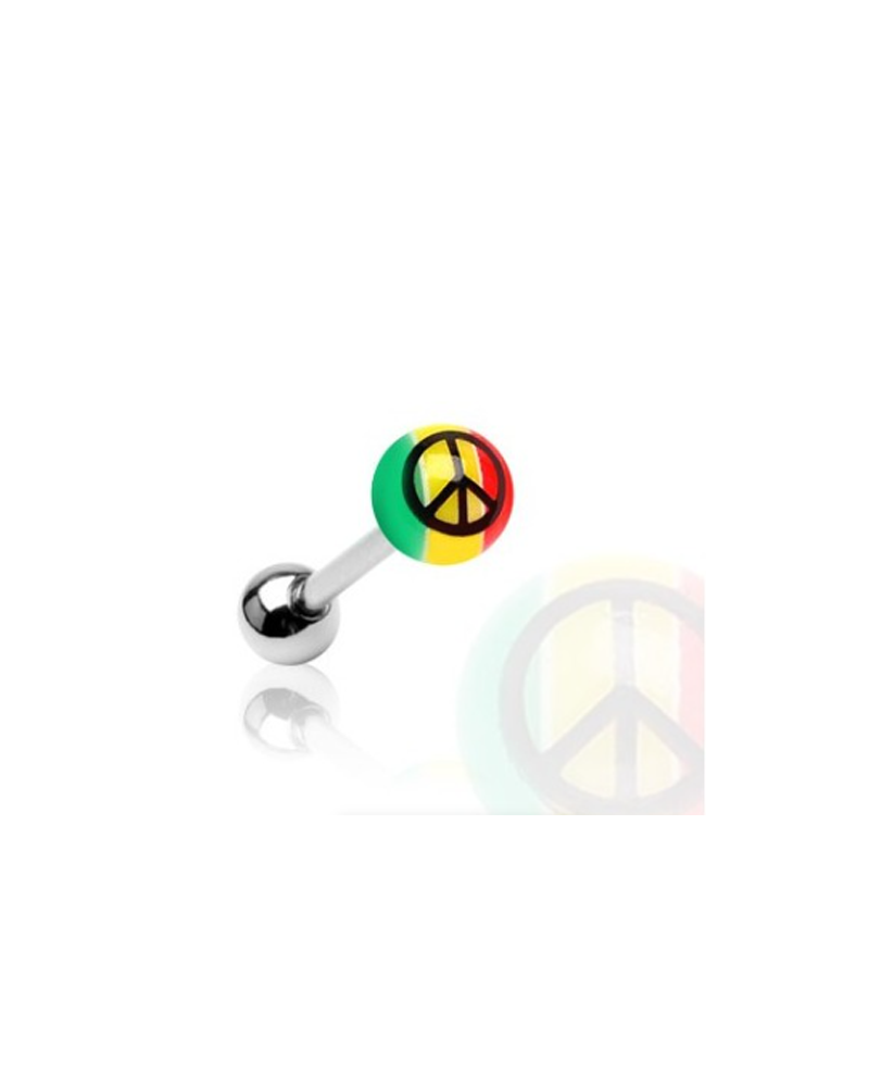 Piercing langue boule rasta peace and love