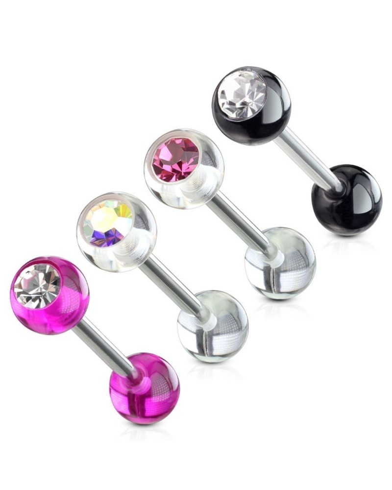 Lot de 4 piercing langue boule acrylique et pierre