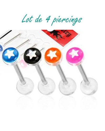 Lot de 4 piercing langue boule acrylique étoile scintillante