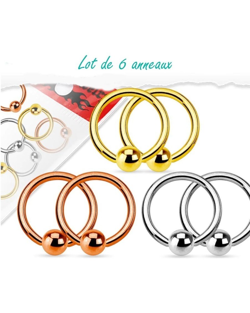 Lot de 6 piercing anneaux bille captive