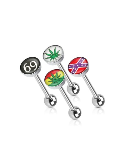 Lot de 4 piercing langue logo cannabis, 69, rebelle