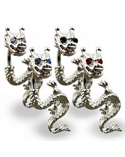 Piercing nombril dragon plaqué rhodium