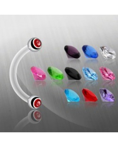 Piercing arcade PTFE bille sertie d'une pierre de zircon