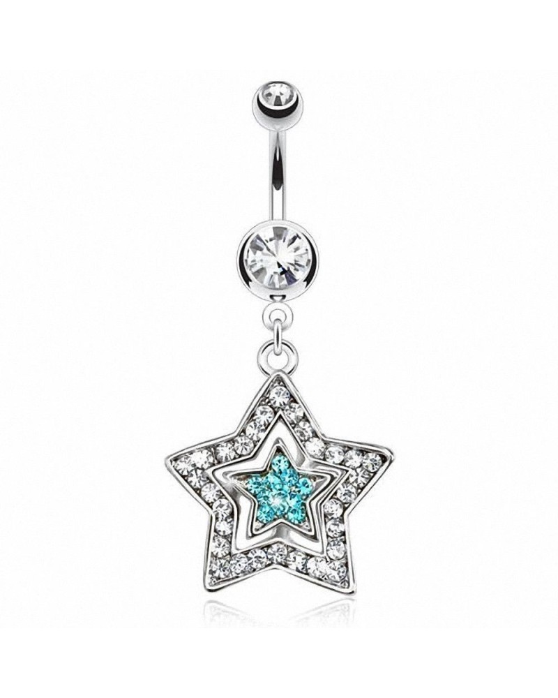 Piercing nombril étoile strass turquoise