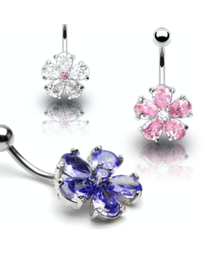 Piercing nombril fleur 5 pétales pierres serties