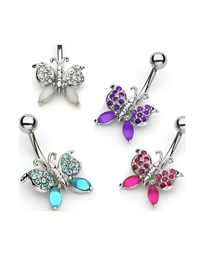 Piercing nombril papillon strass et pierres polies