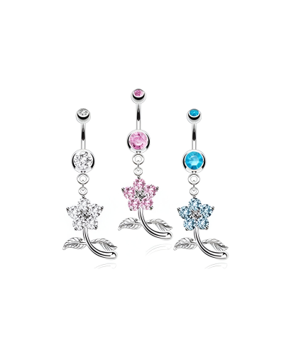 Piercing nombril fleur pétales zircon