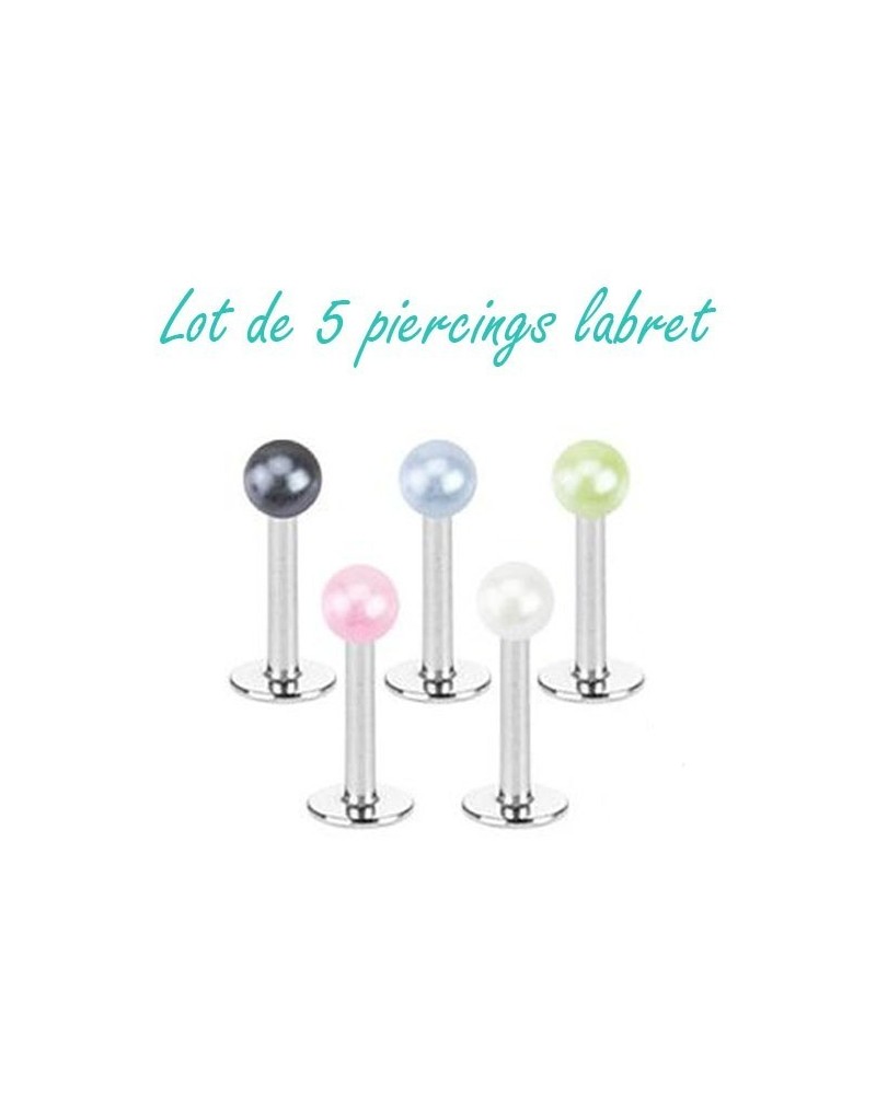 Lot de 5 piercings labret perles nacrées