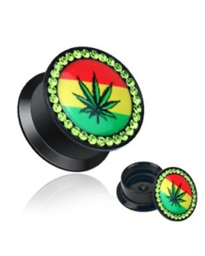 Piercing plug rasta feuille de cannabis et strass