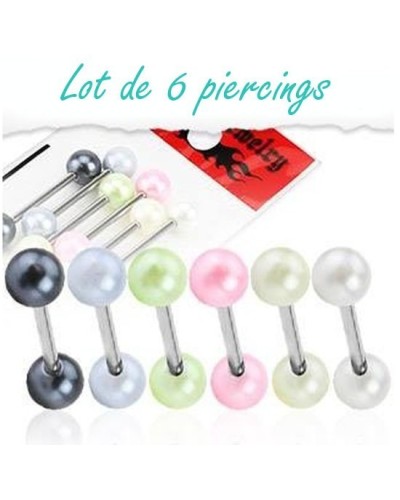 Lot de 6 piercing langue boules perlées