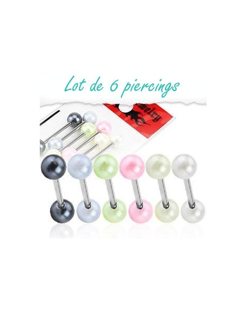 Lot de 6 piercing langue boules perlées