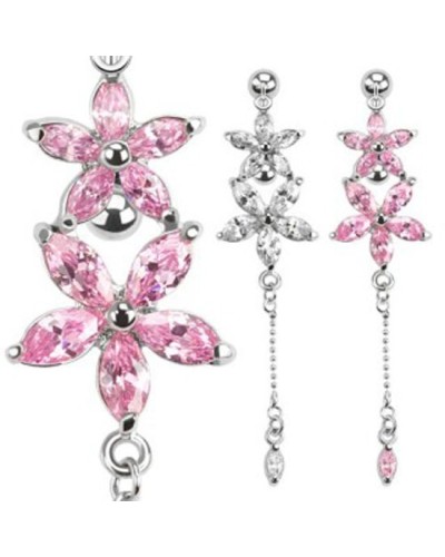 Piercing nombril inversé duo de fleurs