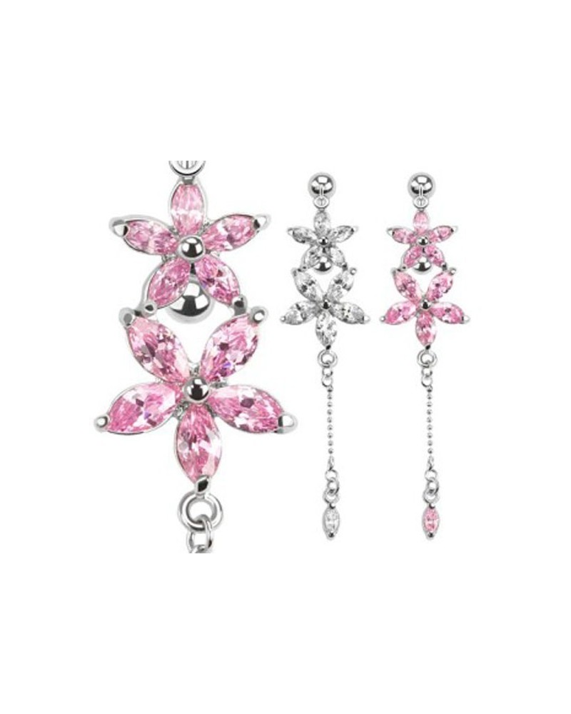 Piercing nombril inversé duo de fleurs