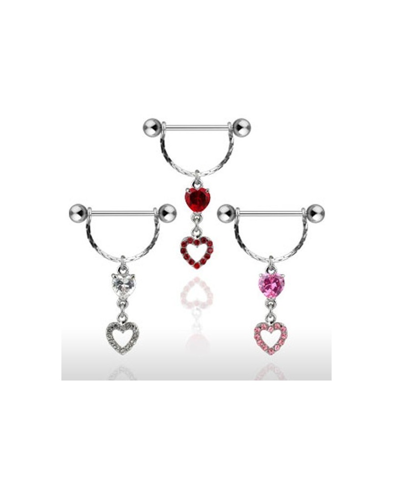 Piercing téton pendentif double coeur