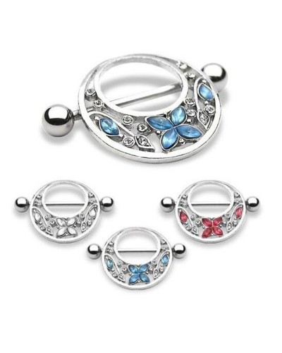 Piercing téton bouclier fleurs et papillon