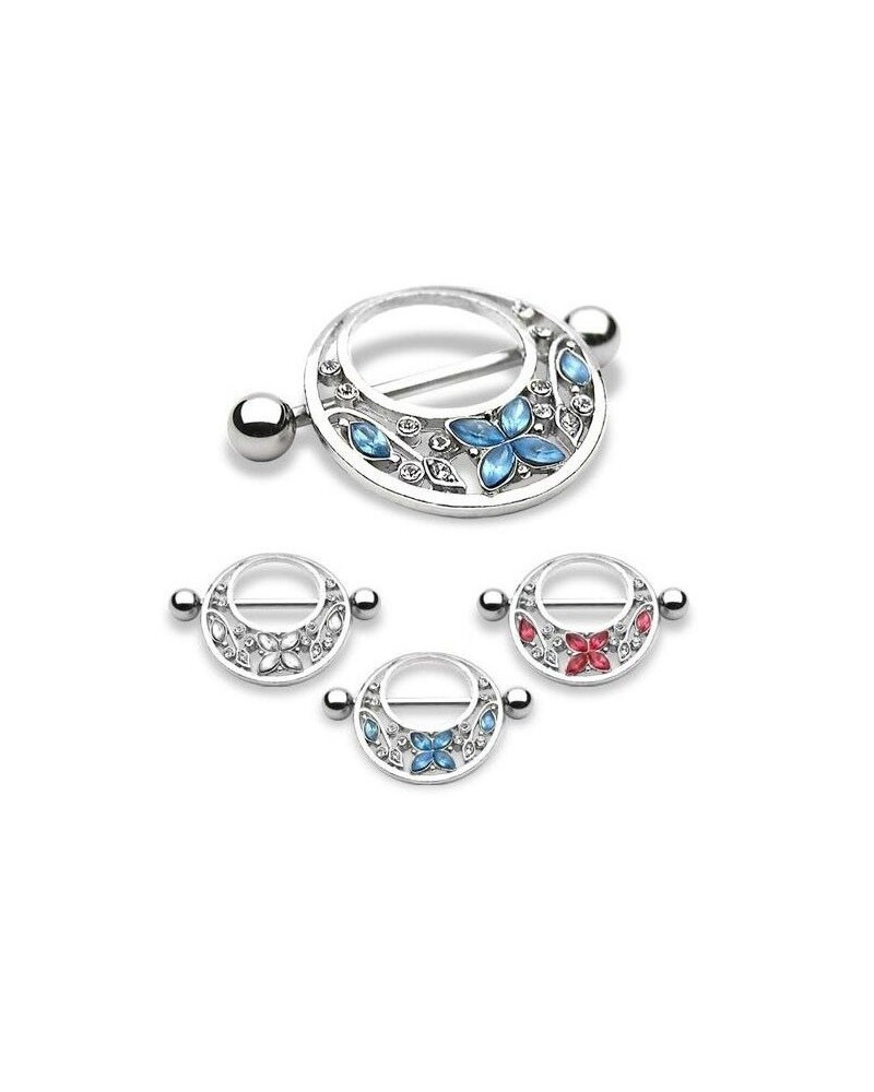 Piercing téton bouclier fleurs et papillon