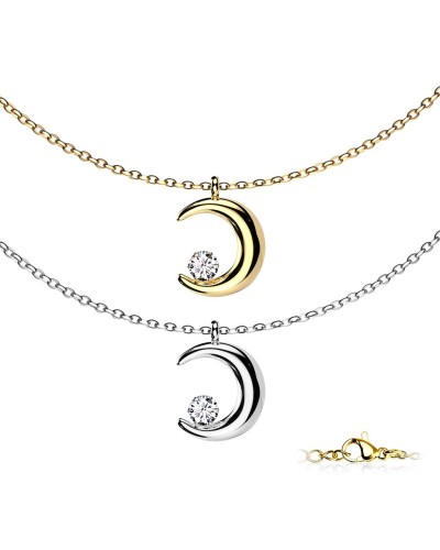 Collier chaîne avec pendentif croissant de lune en acier inoxydable