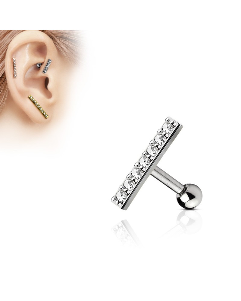 Piercing oreille cartilage barre 12 mm sertie de pierres