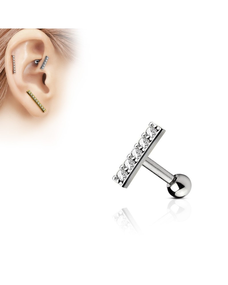 Piercing oreille cartilage barre 9 mm sertie de pierres